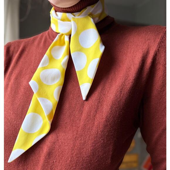 Vintage 60s Silk Tie Scarf | Mod Polka Dot Oblong Neck Tie | Yellow|  66 Inches - Picture 1 of 5